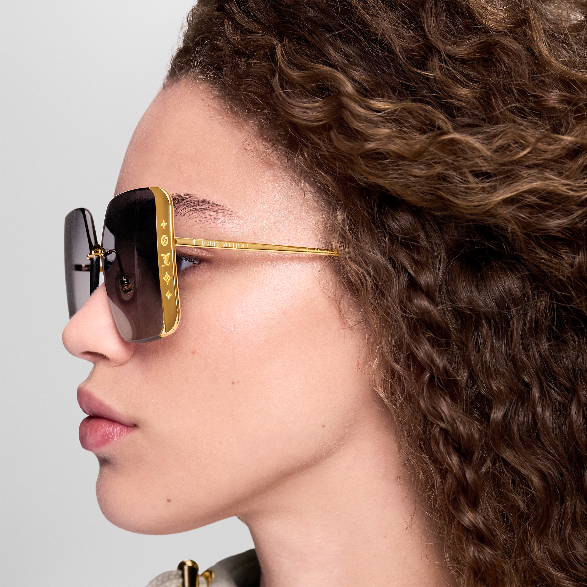 Louis Vuitton Women Square Frame Satin Gold Sunglasses