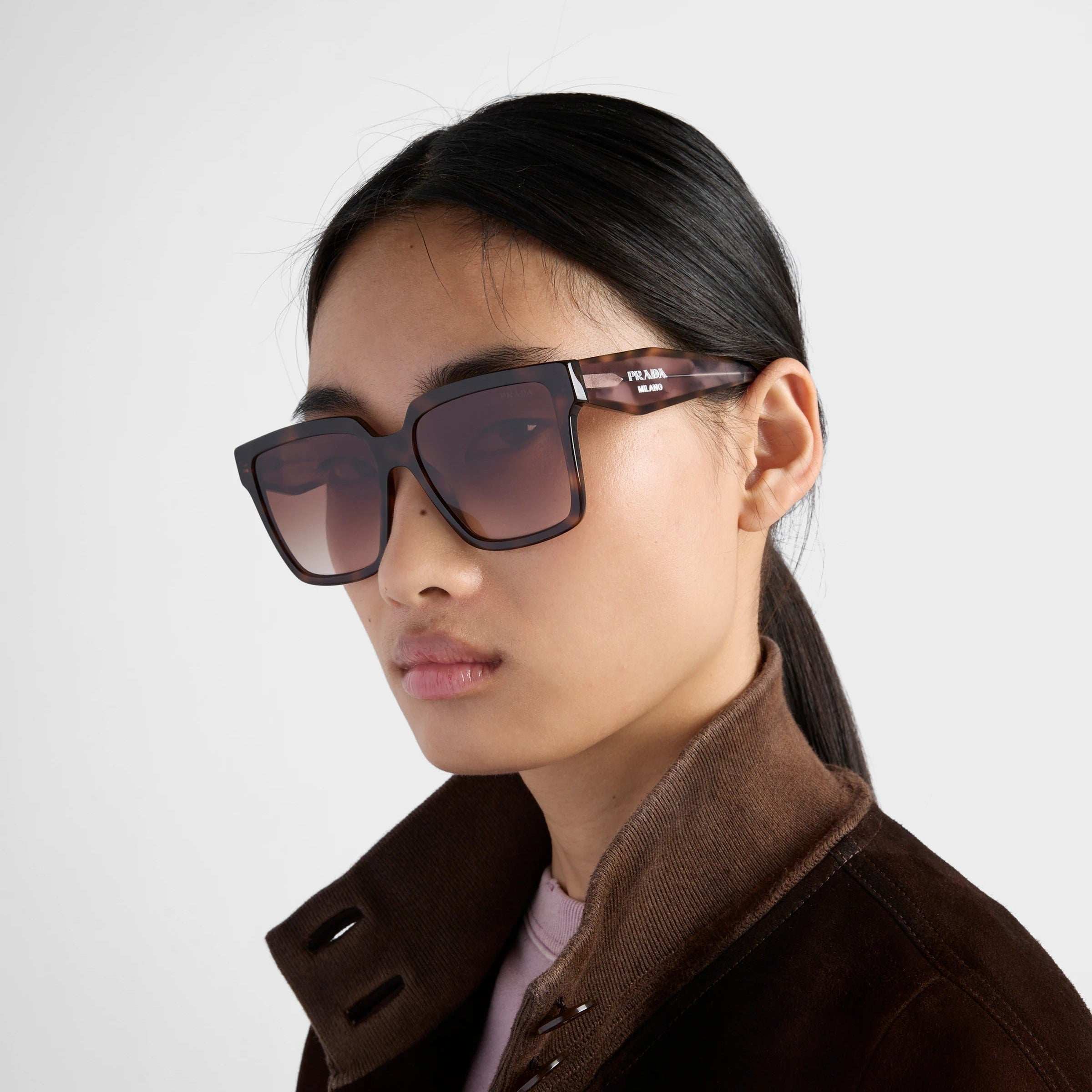 Prada Women Rectangular Frame Caramel Brown Sunglasses
