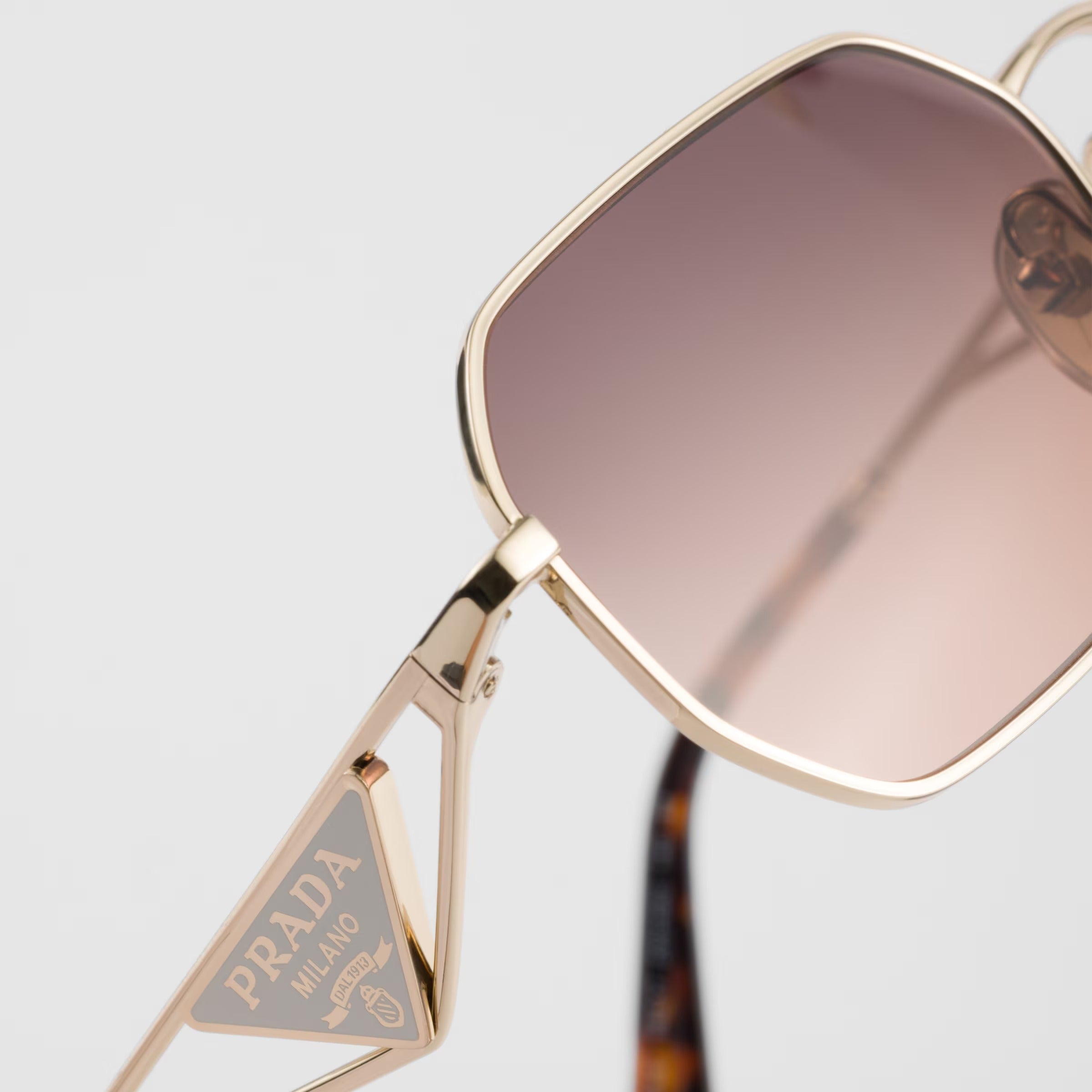 Prada Women Rectangular Frame Honey Gold Sunglasses