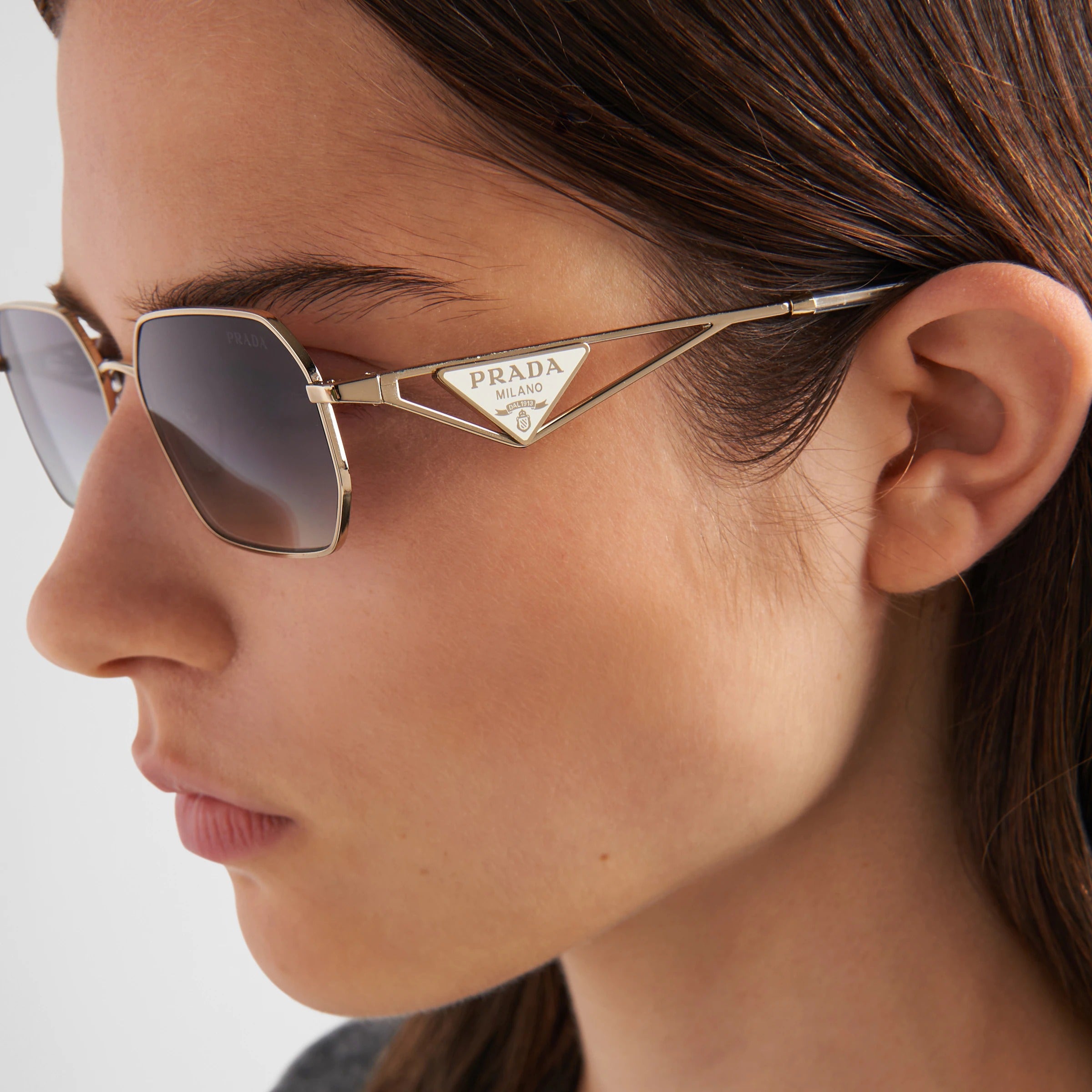 Prada Women Rectangular Frame Pale Gold Sunglasses