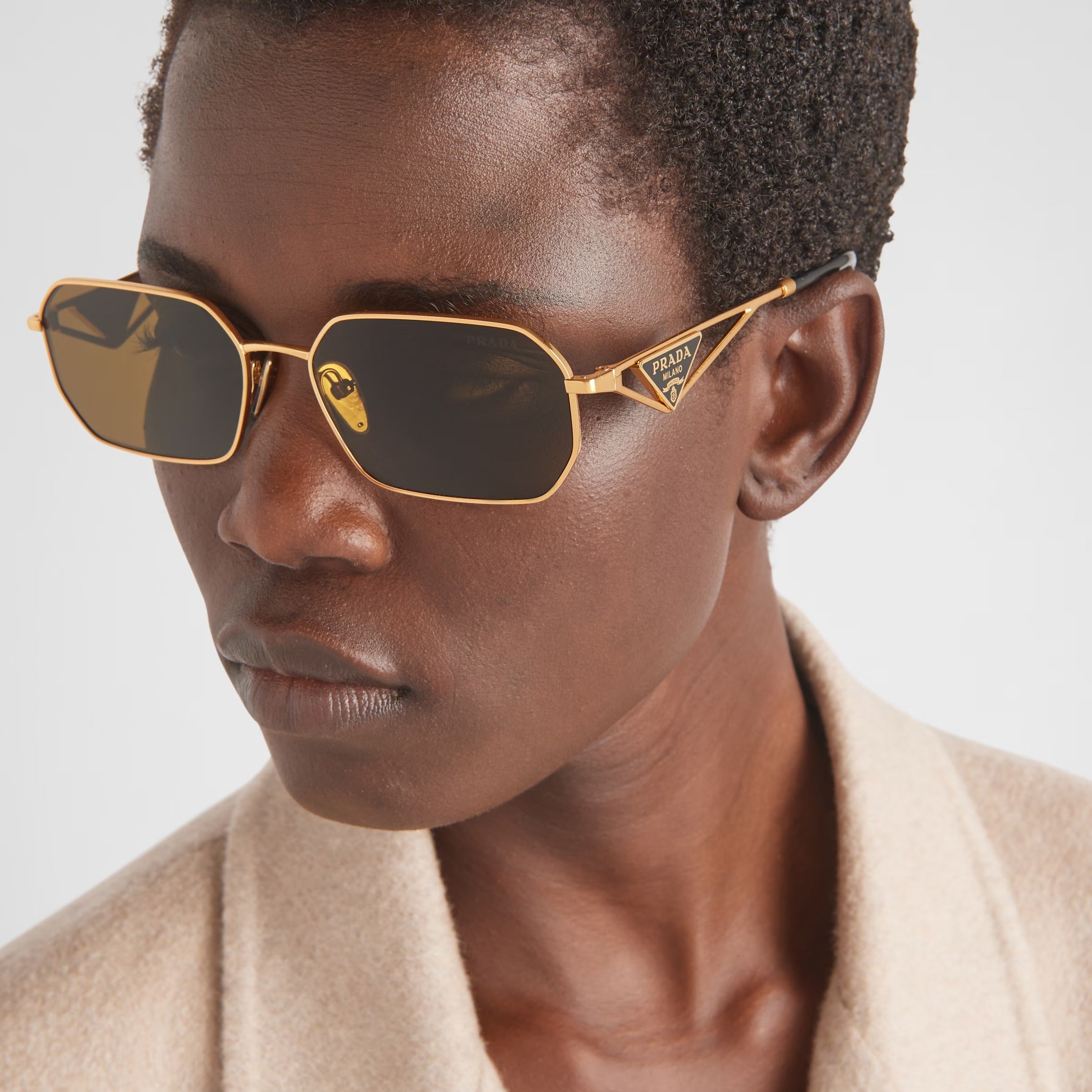Prada Women Rectangular Frame Classic Gold Sunglasses