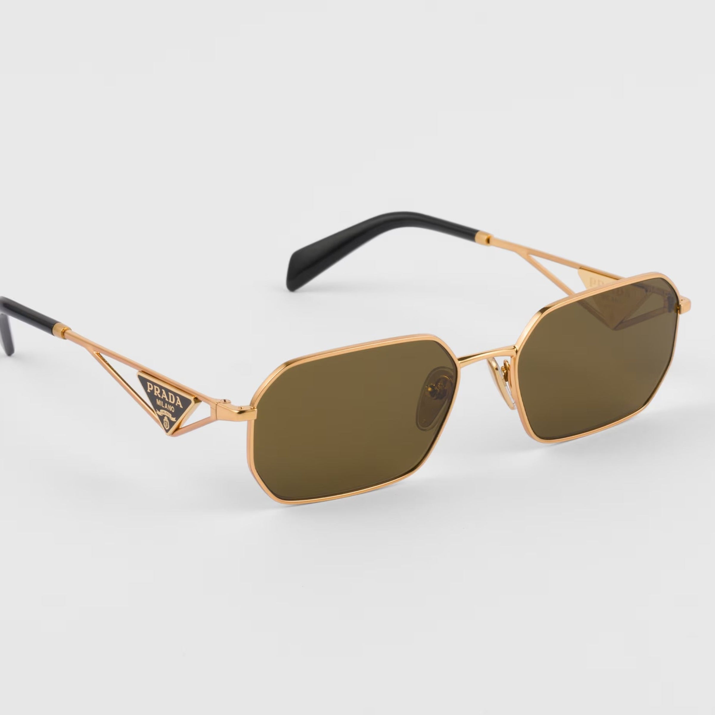 Prada Women Rectangular Frame Classic Gold Sunglasses