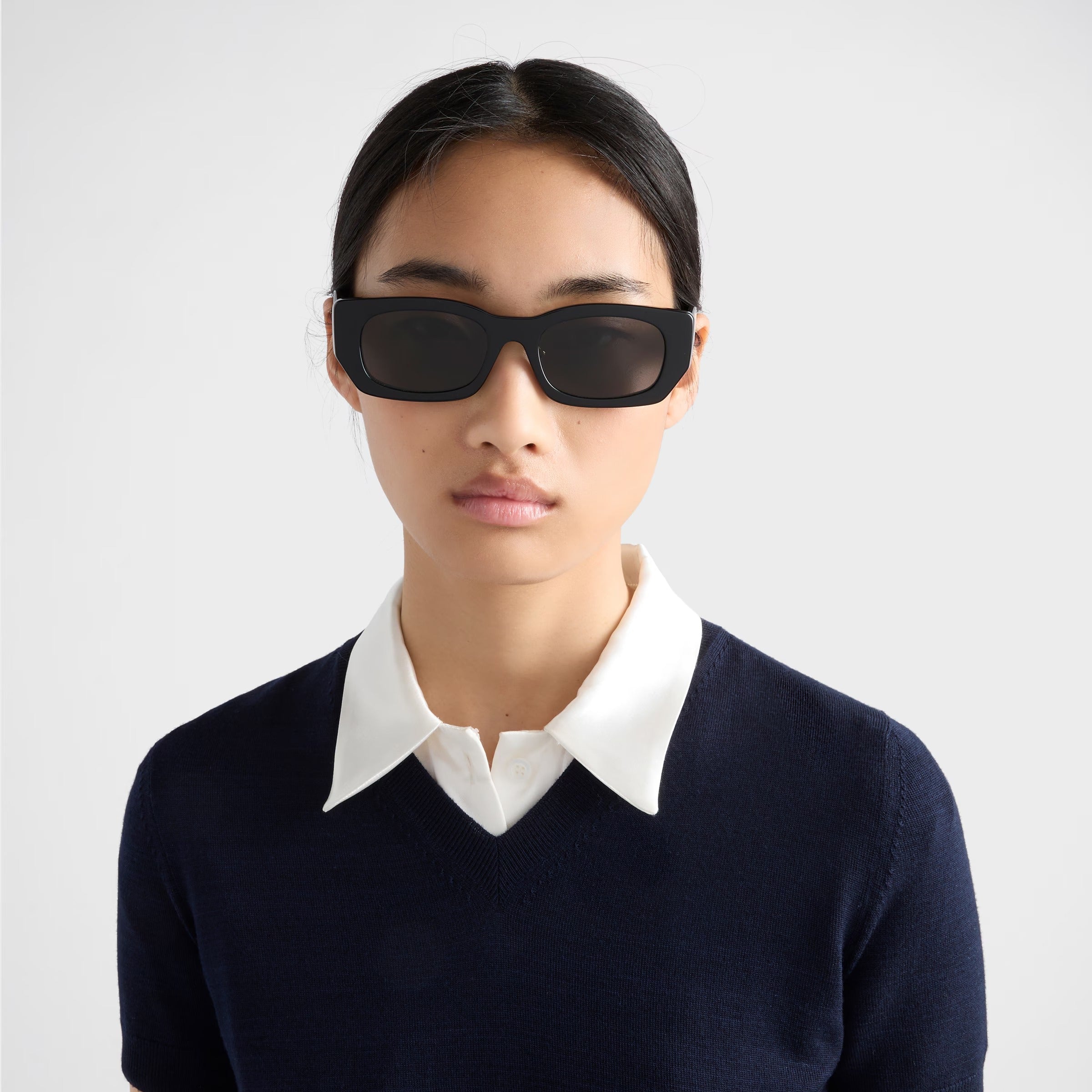 Prada Women Rectangular Frame Falcon Black Sunglasses