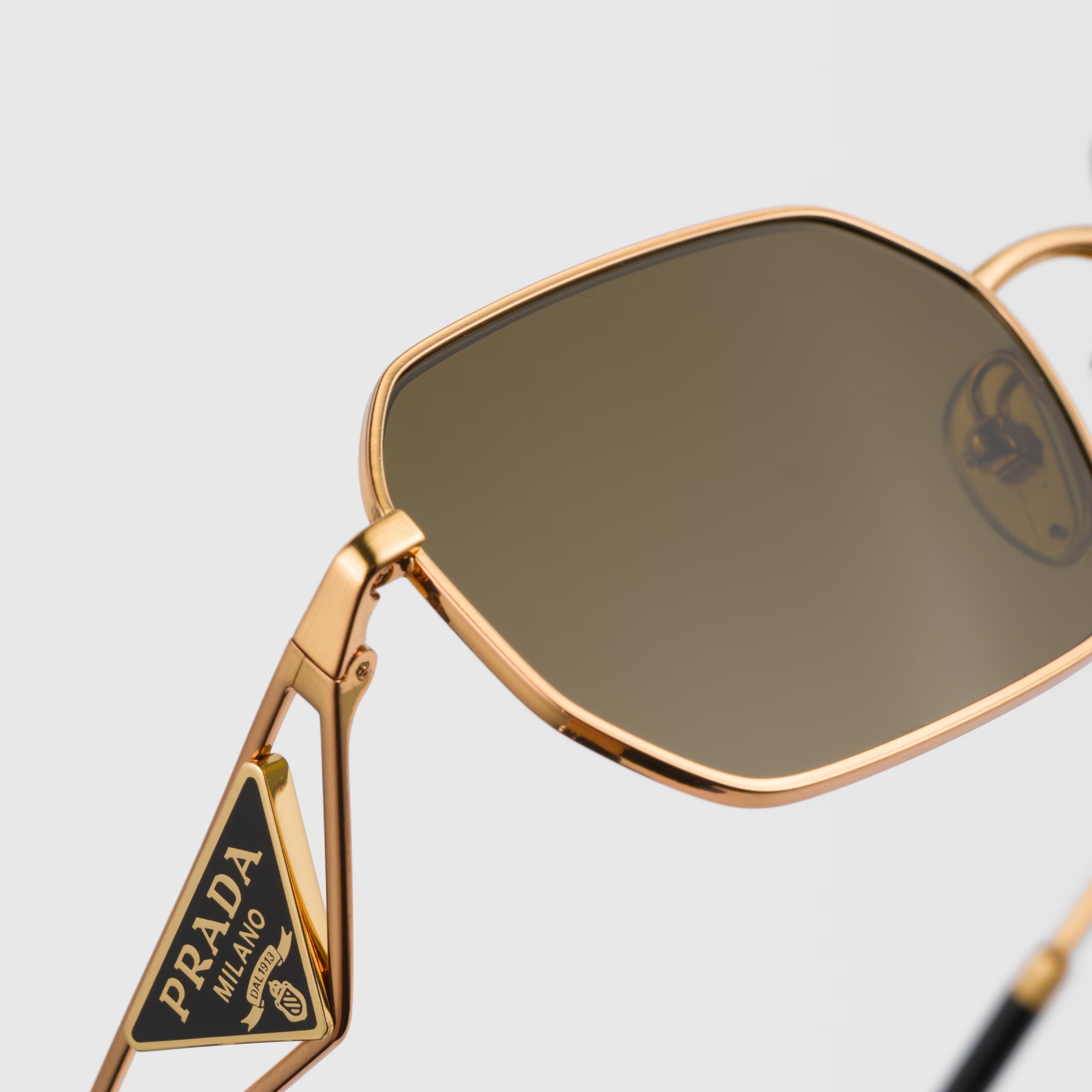 Prada Women Rectangular Frame Classic Gold Sunglasses