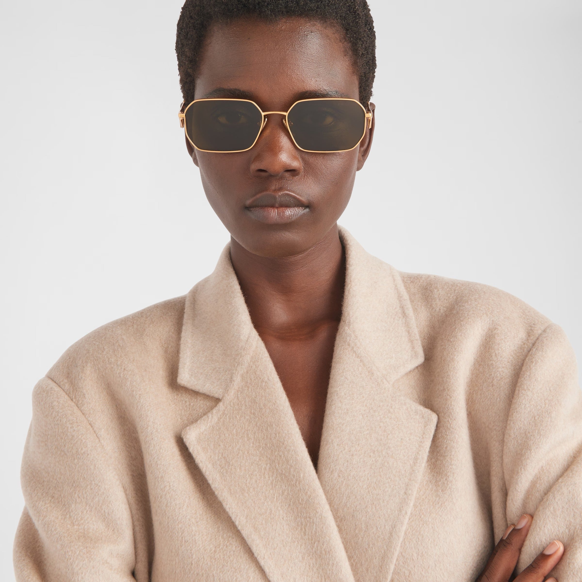 Prada Women Rectangular Frame Classic Gold Sunglasses