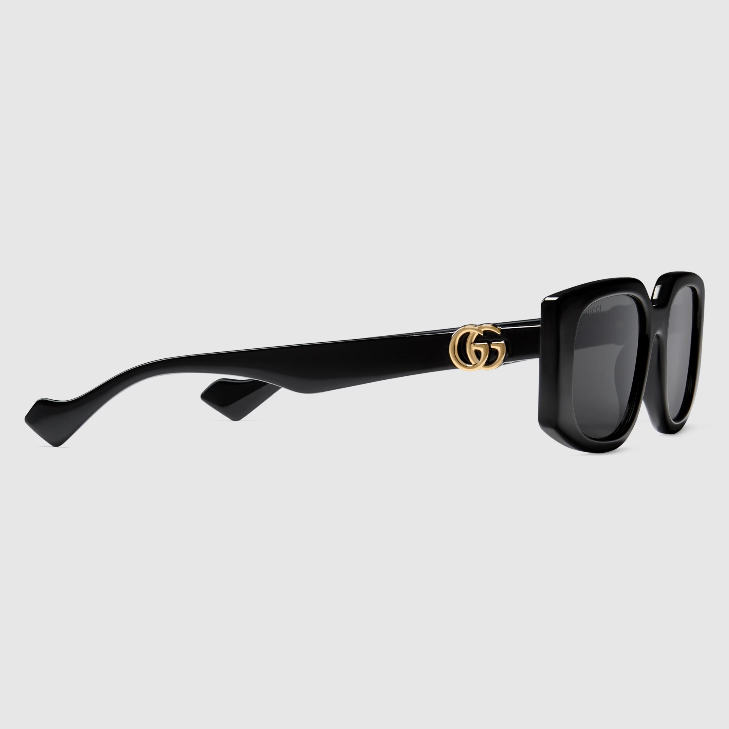 Gucci Women Rectangular Frame Shiny Black Sunglasses