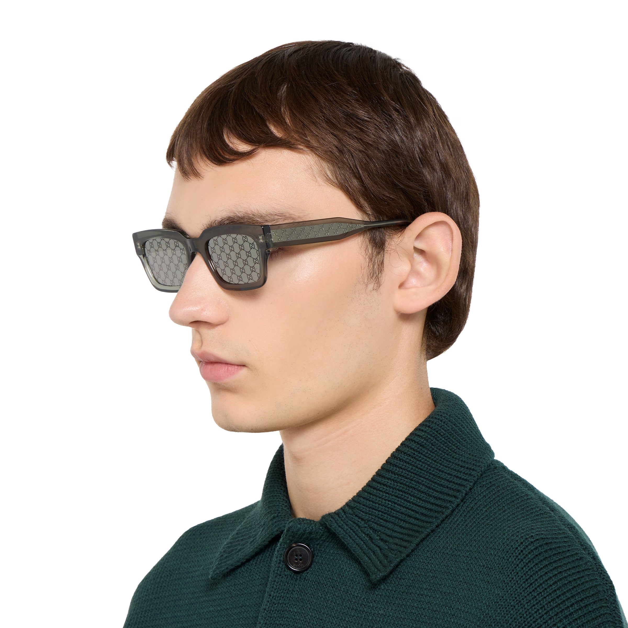 Gucci Men Rectangular Frame Transparent Sunglasses