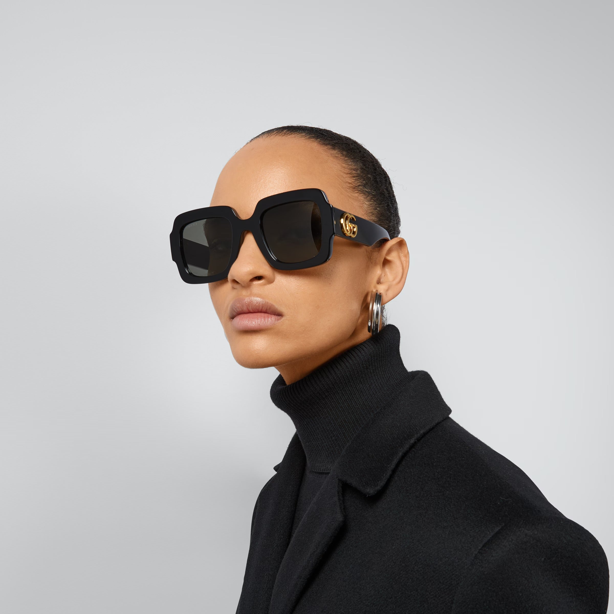 Gucci Women Square Double G Frame Black Sunglasses
