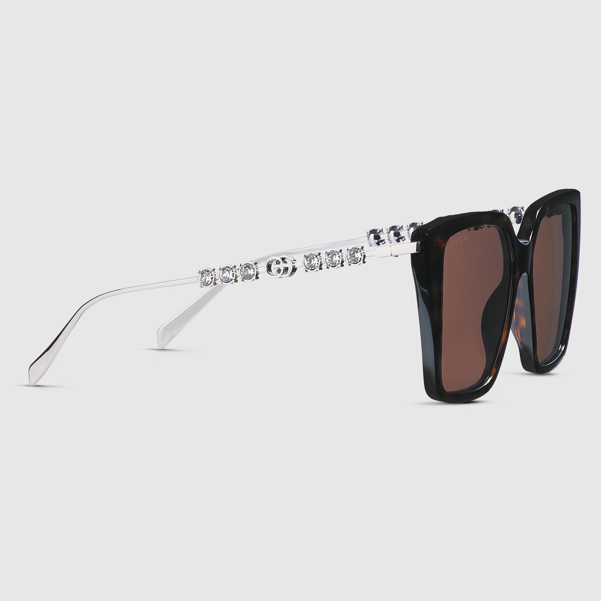 Gucci Women Square Frame Shiny Brown Sunglasses