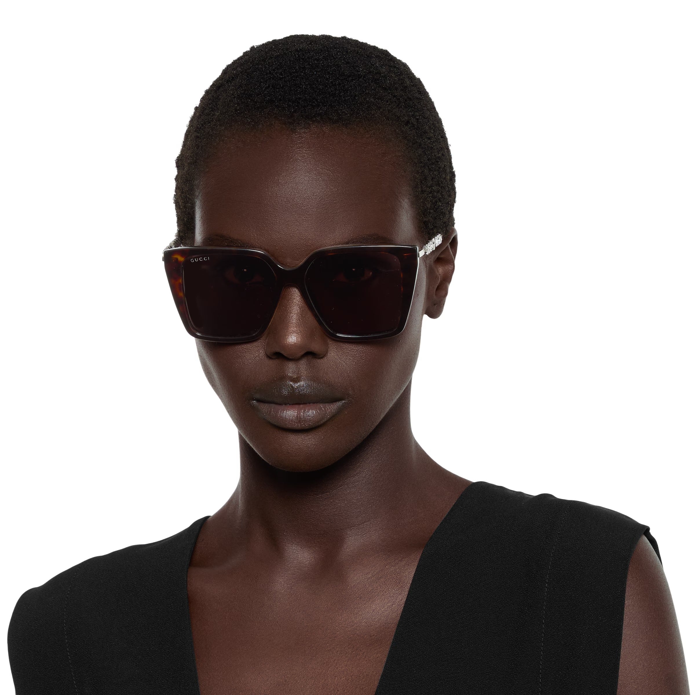 Gucci Women Square Frame Shiny Brown Sunglasses