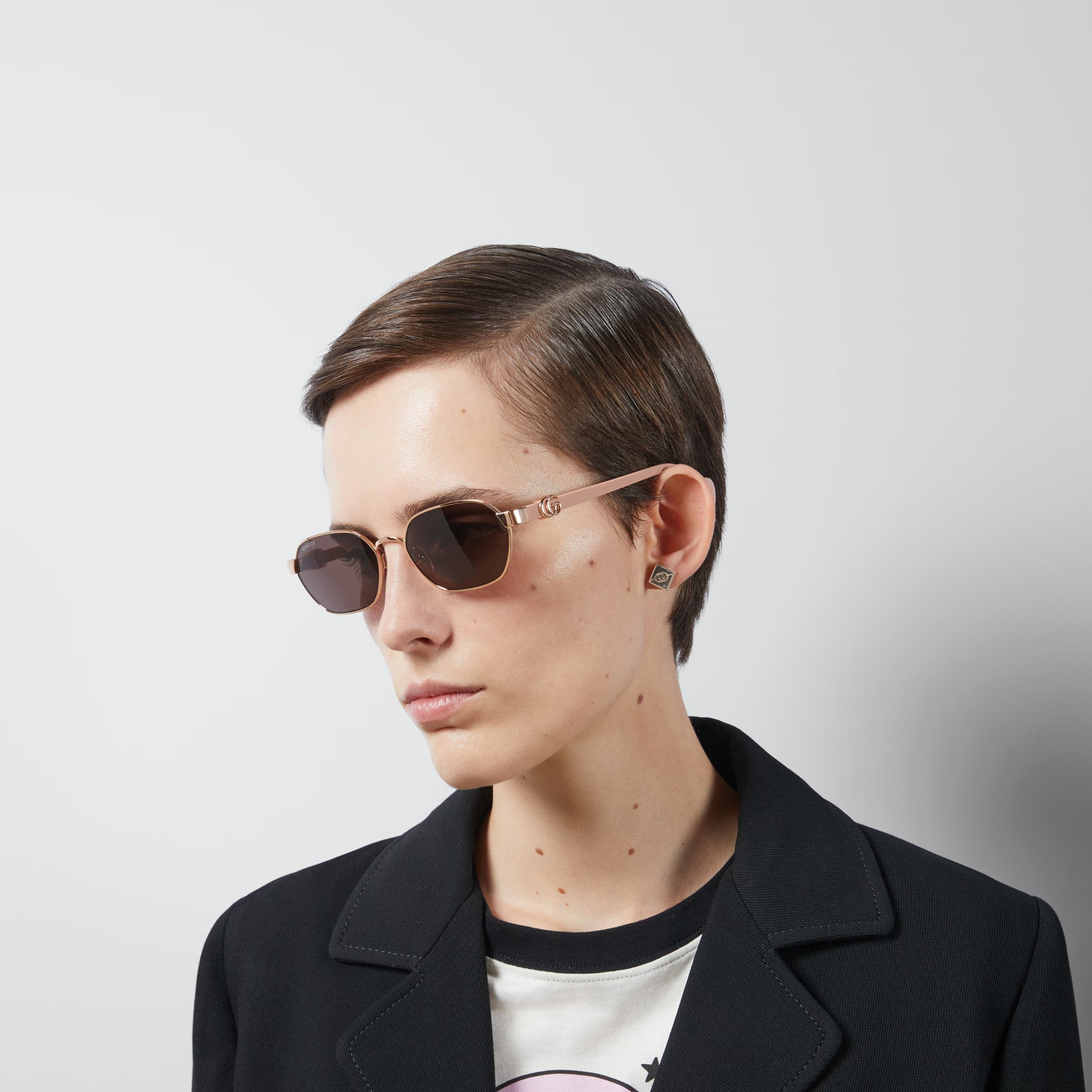 Gucci Women Round Frame Gold  Sunglasses