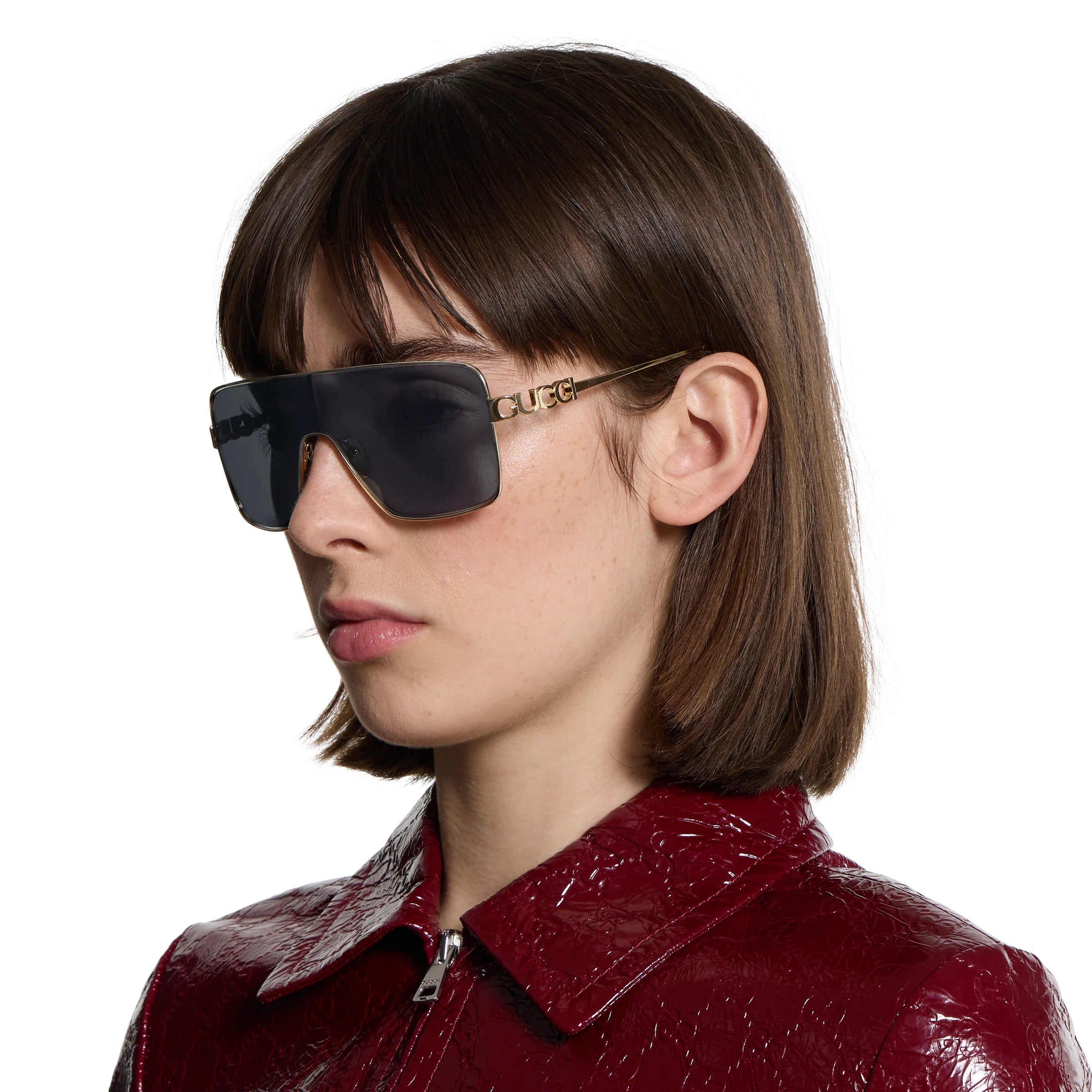 Gucci Women Rectangular Frame Gold Sunglasses