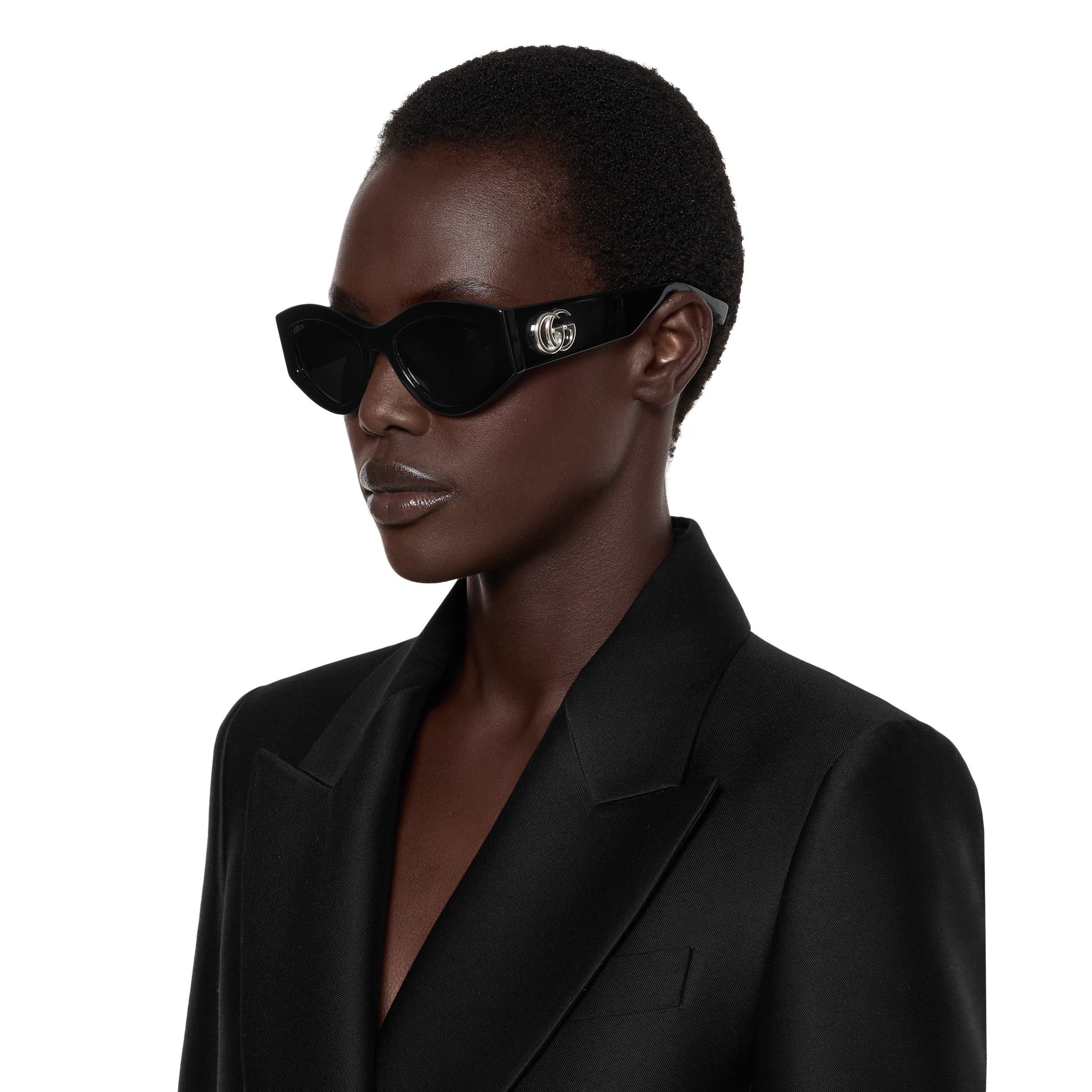Gucci Women Oval Frame Black Sunglasses