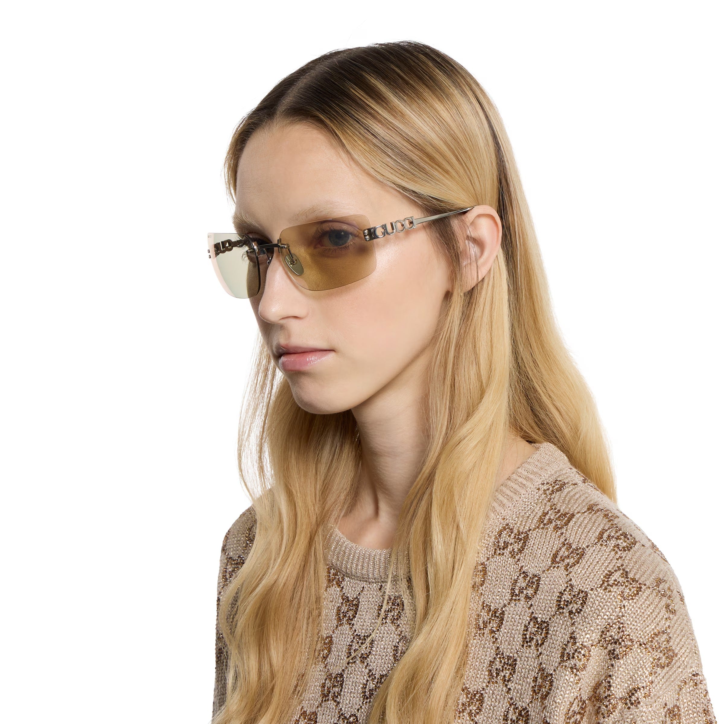 Gucci Women Frameless Square Silver Sunglasses