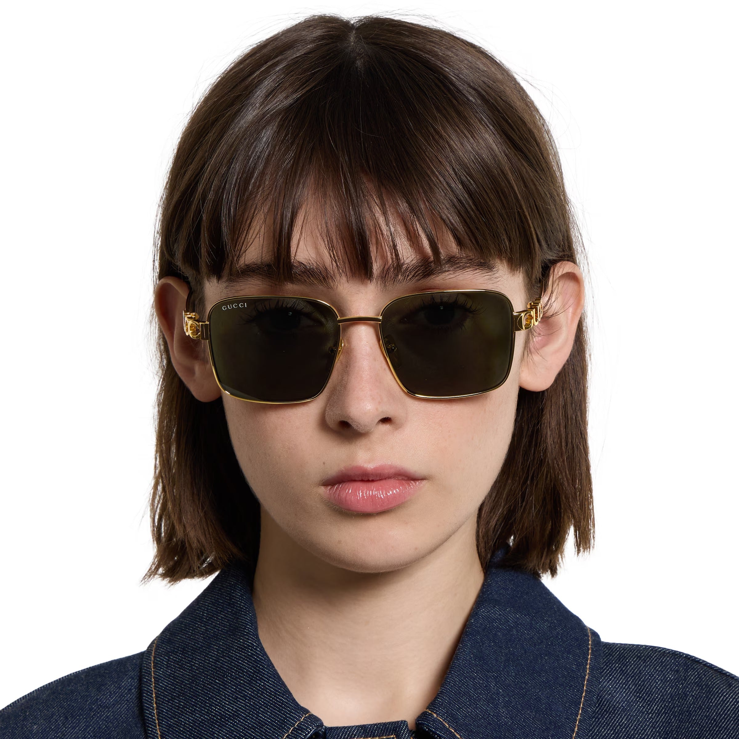 Gucci Women Square Frame Light Gold Sunglasses
