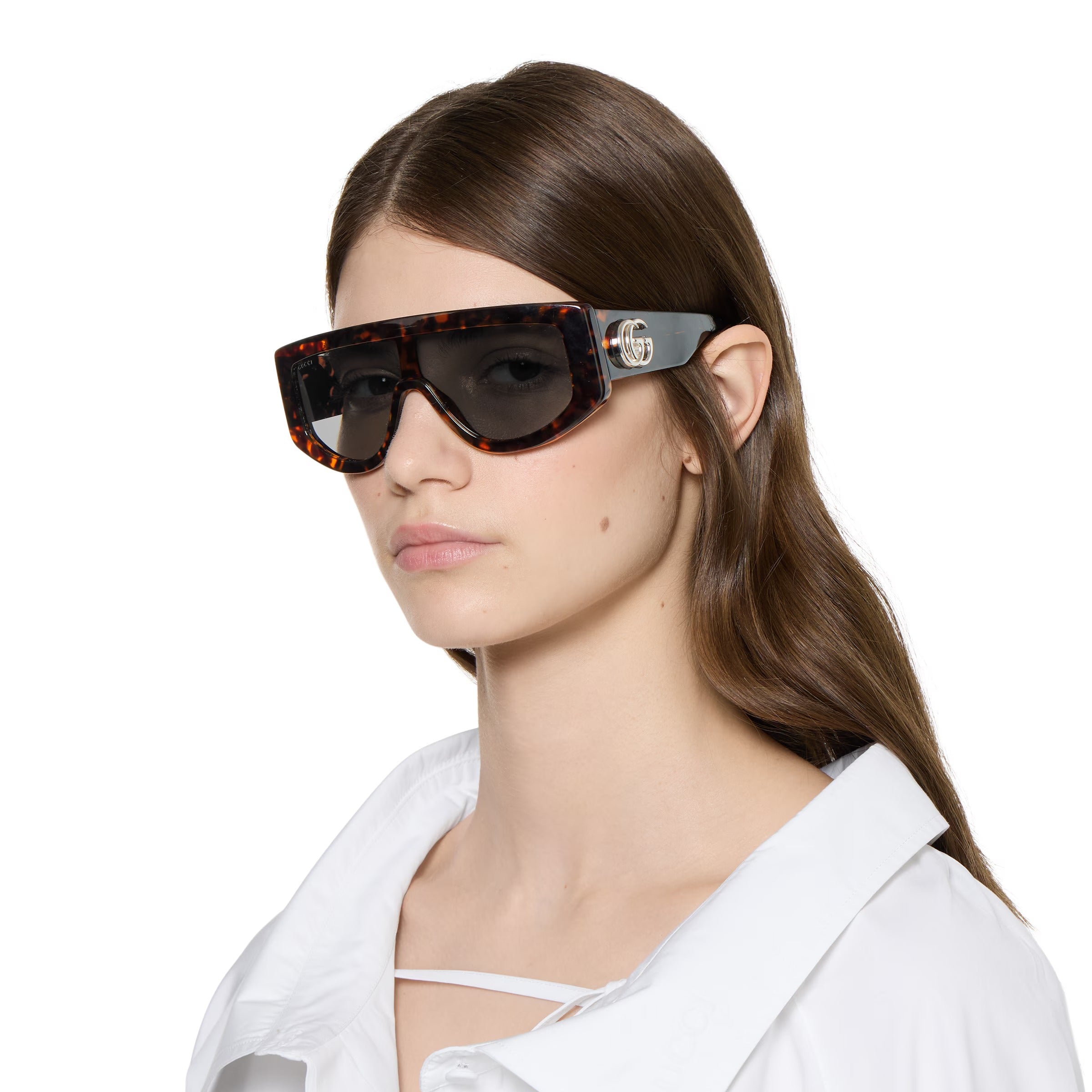Gucci Women Rectangular Frame Brown Tortoiseshell Sunglasses