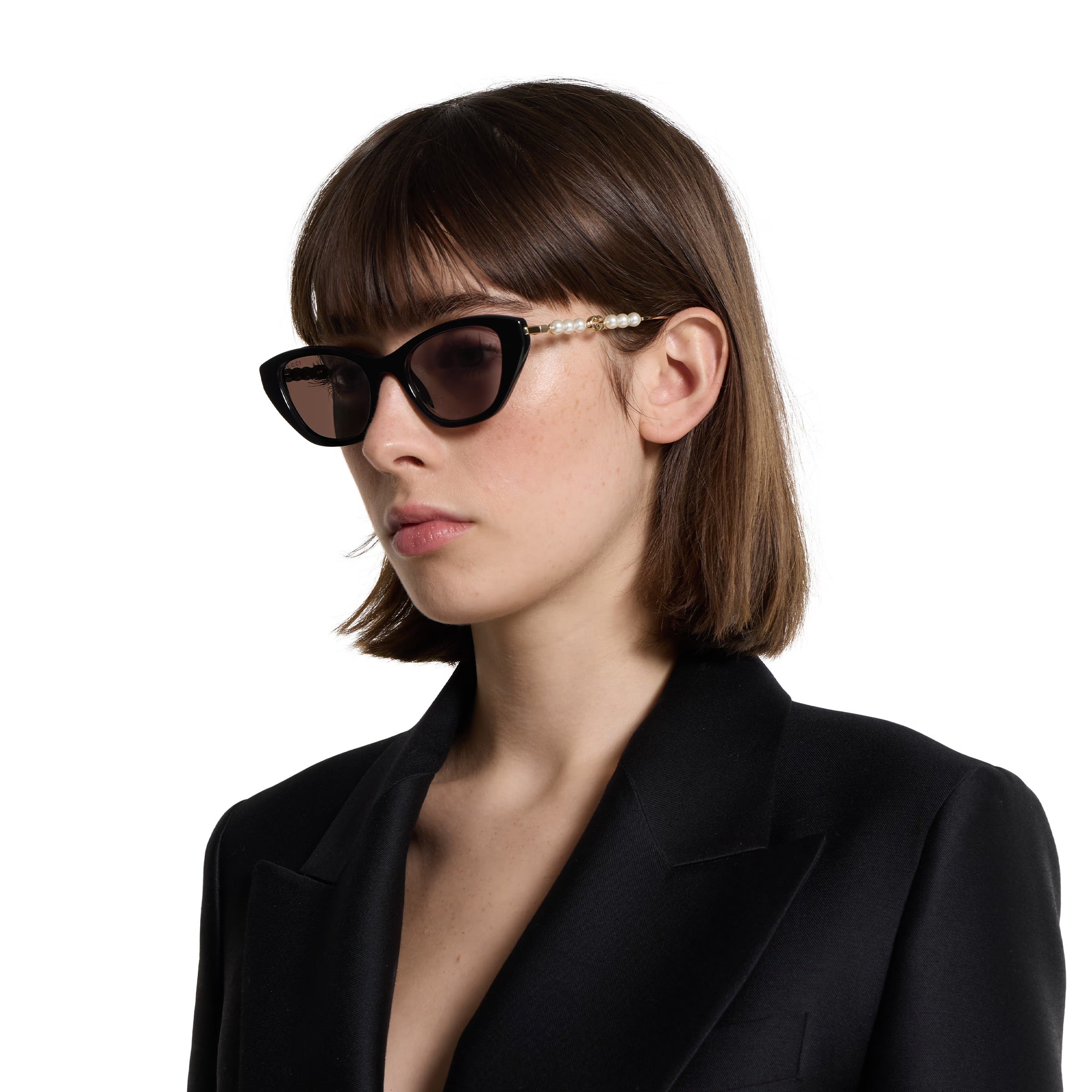 Gucci Women Cat Eye Frame Shiny Black Sunglasses