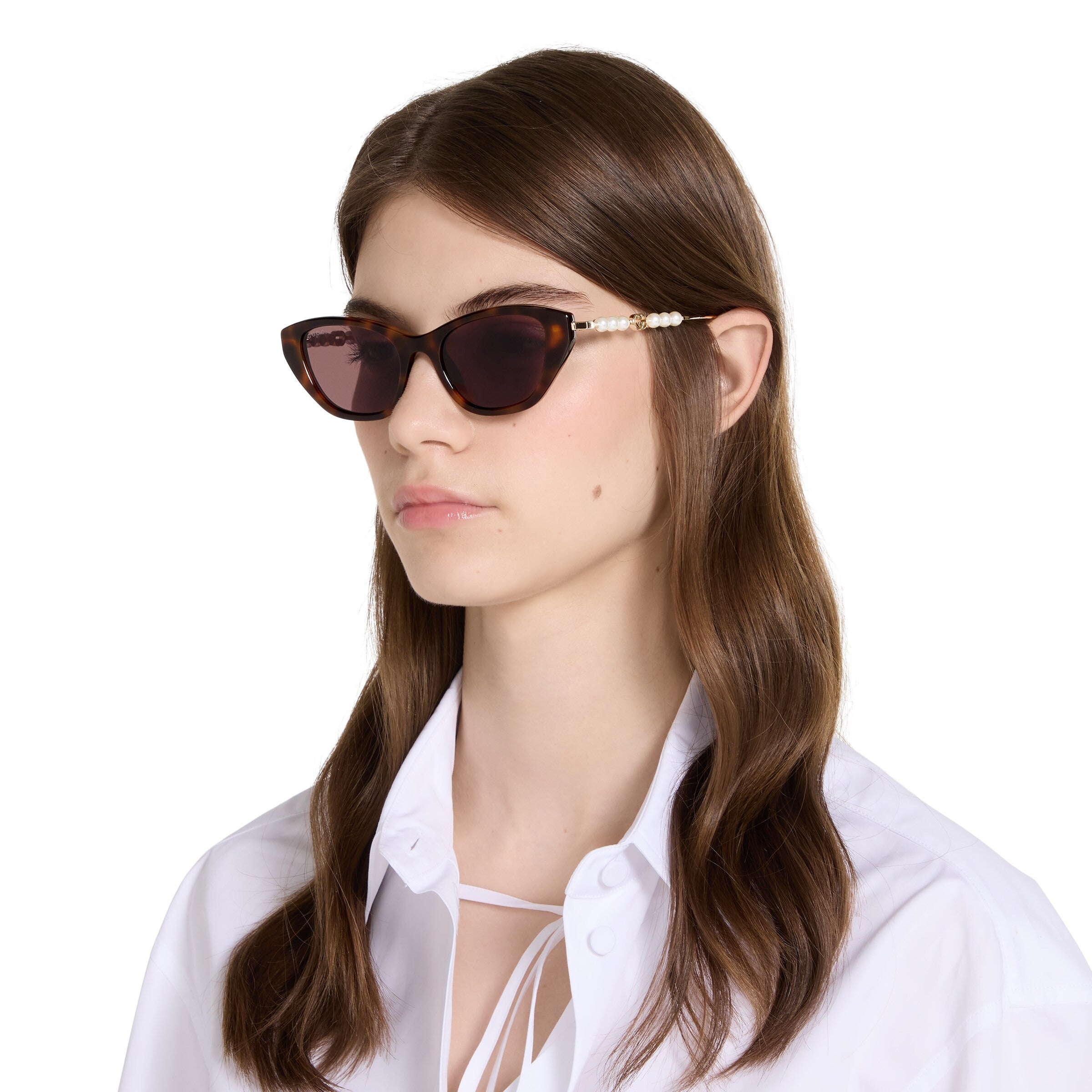 Gucci Women Cat Eye Frame Shiny Brown Sunglasses