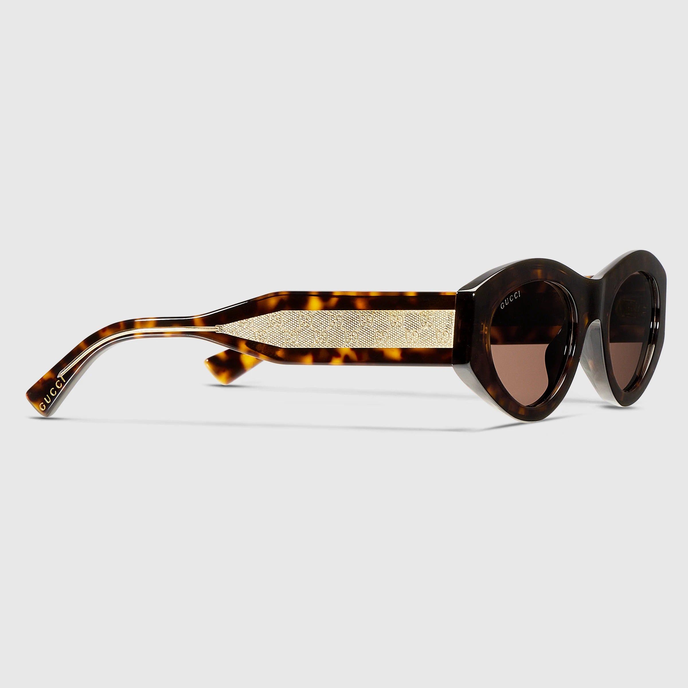 Gucci Women Oval Frame Shiny Brown Sunglasses