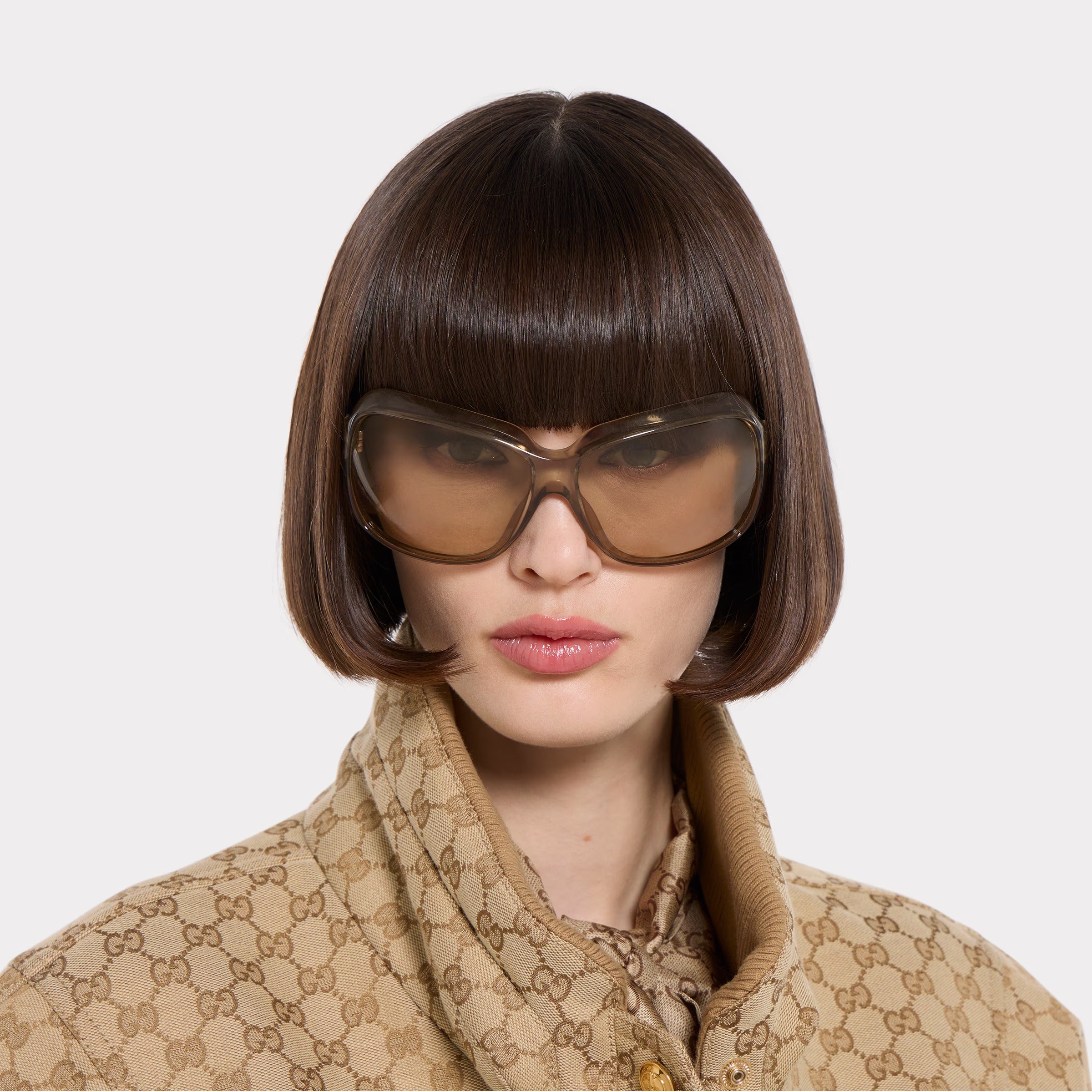 Gucci Women Square Frame Beige Sunglasses