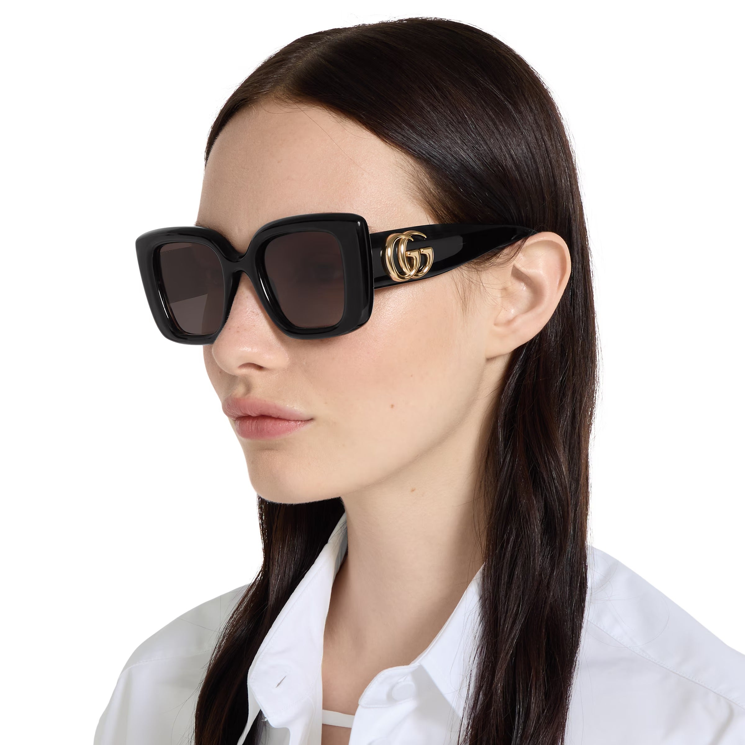 Gucci Women Butterfly Frame Shiny Black Sunglasses