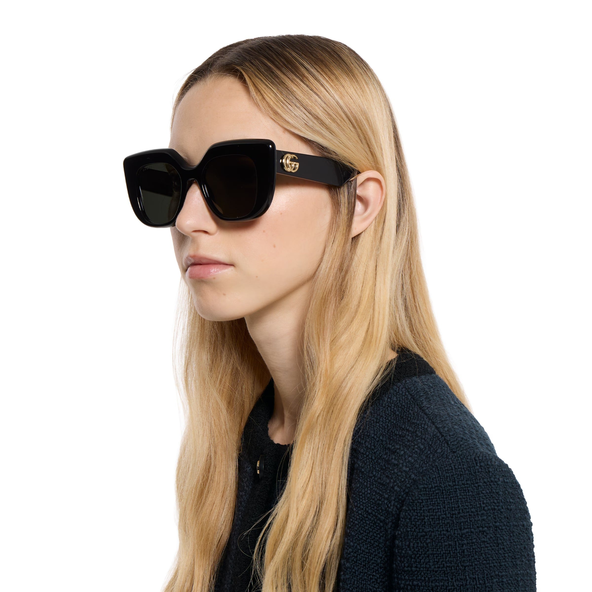 Gucci Women Square Frame Black Sunglasses