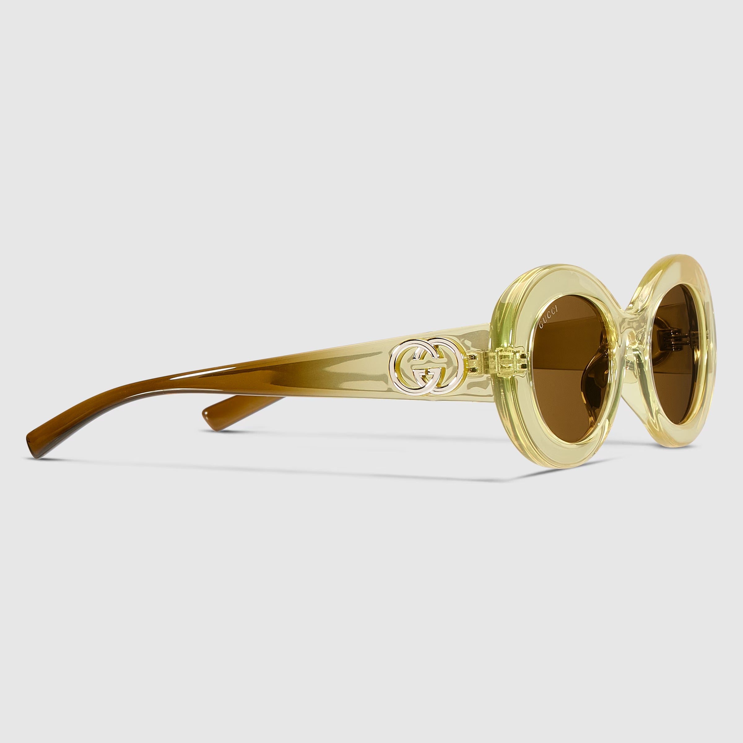 Gucci Women Oval Frame Shiny Green Sunglasses