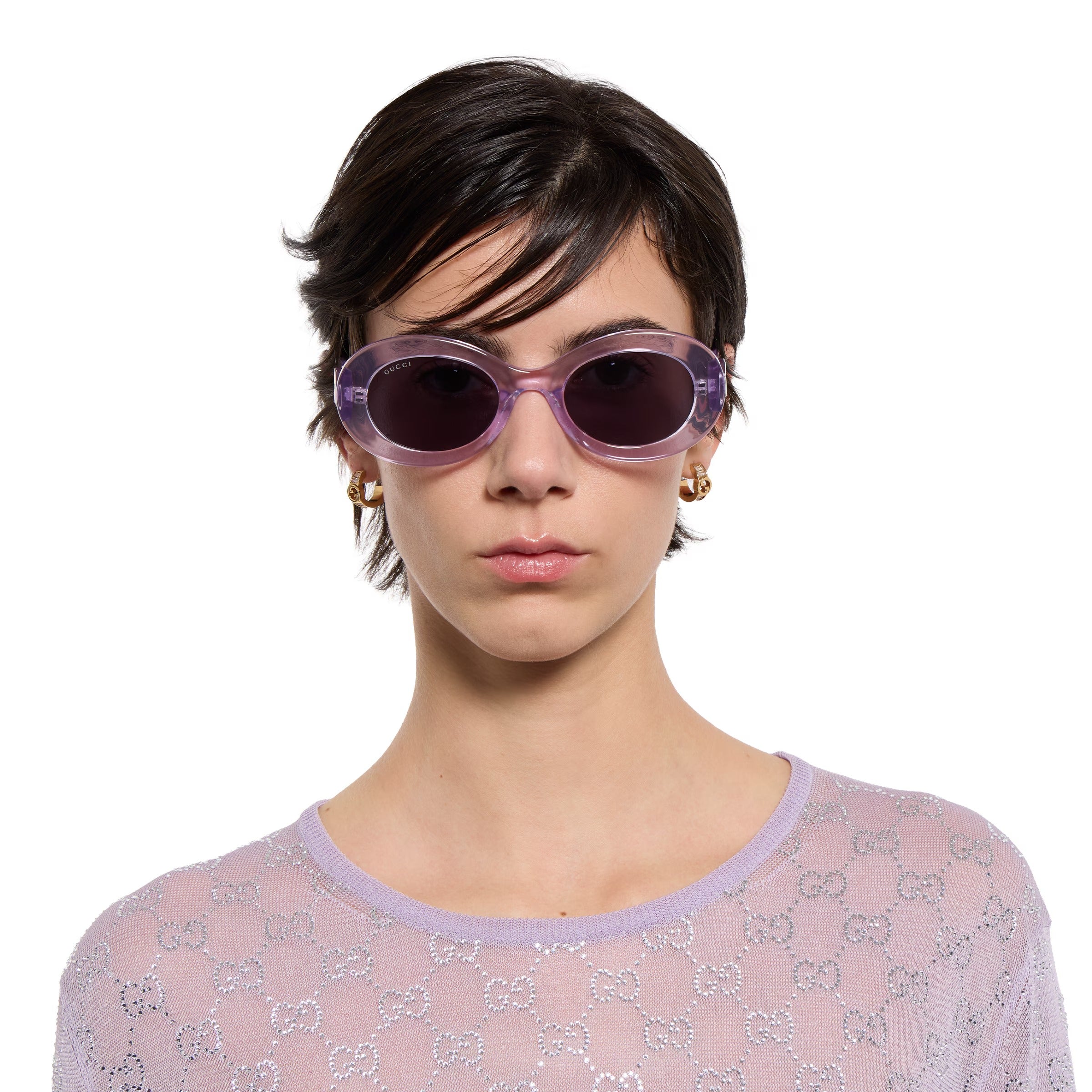 Gucci Women Oval Frame Purple Sunglasses