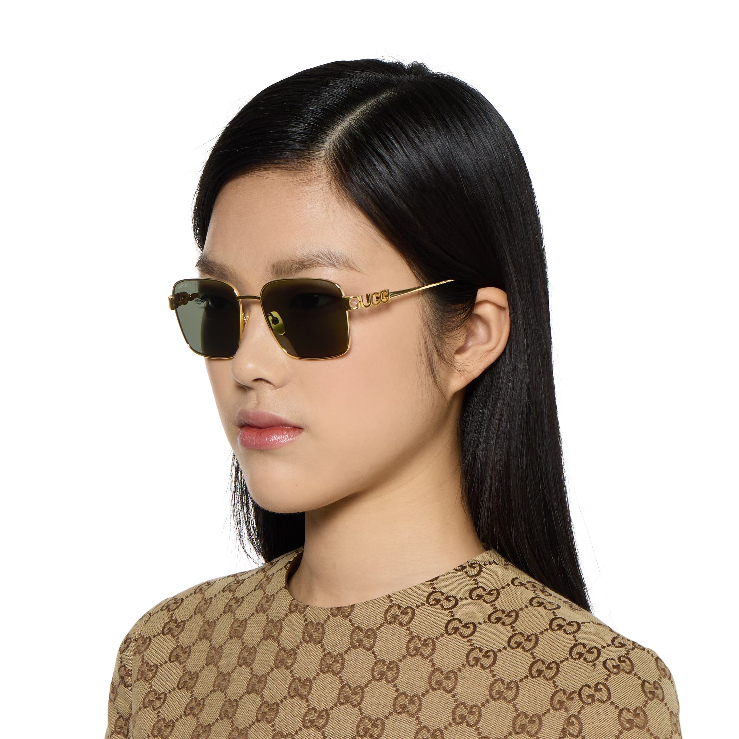 Gucci Women Square Frame Light Gold Sunglasses