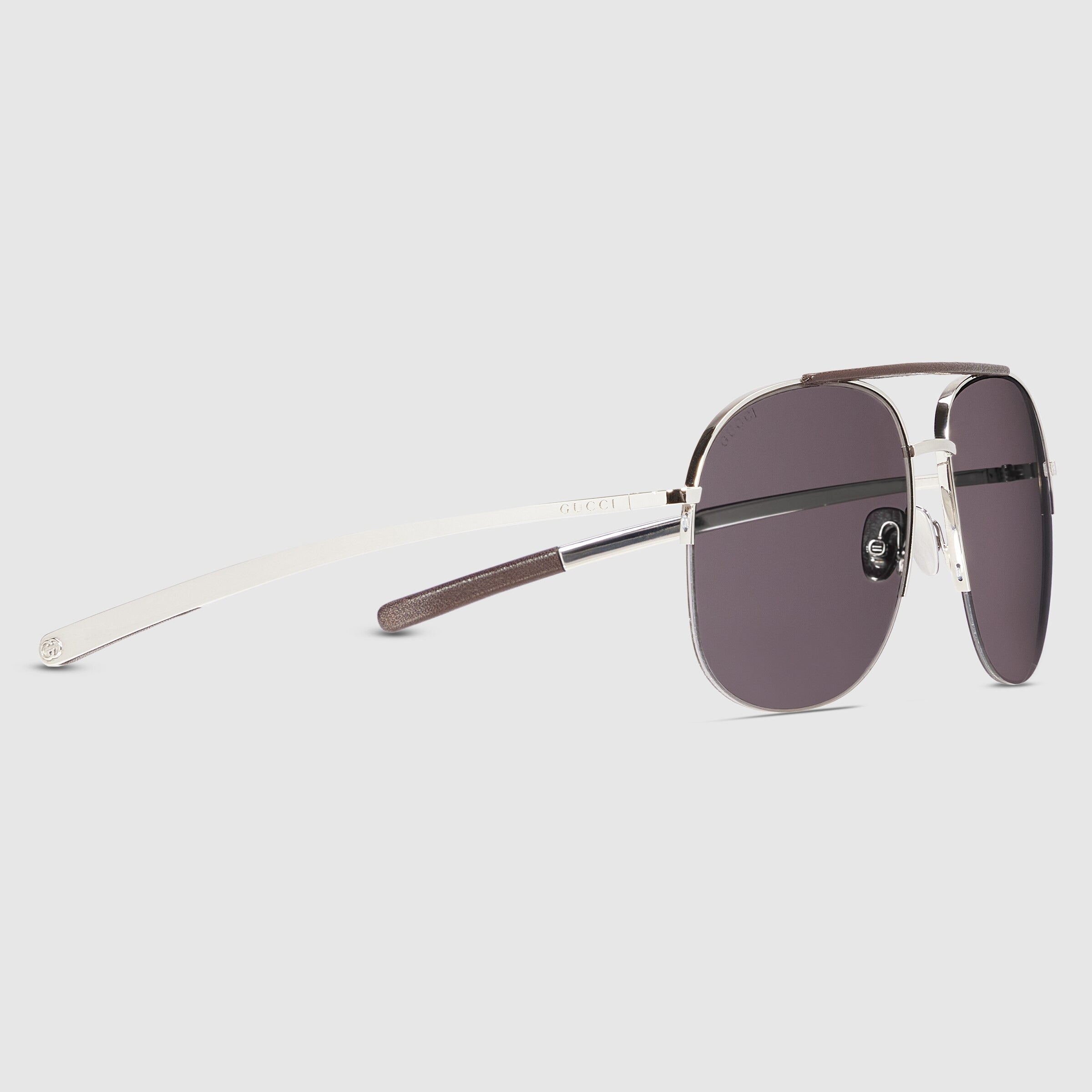 Gucci Women Navigator Frame Silver Sunglasses