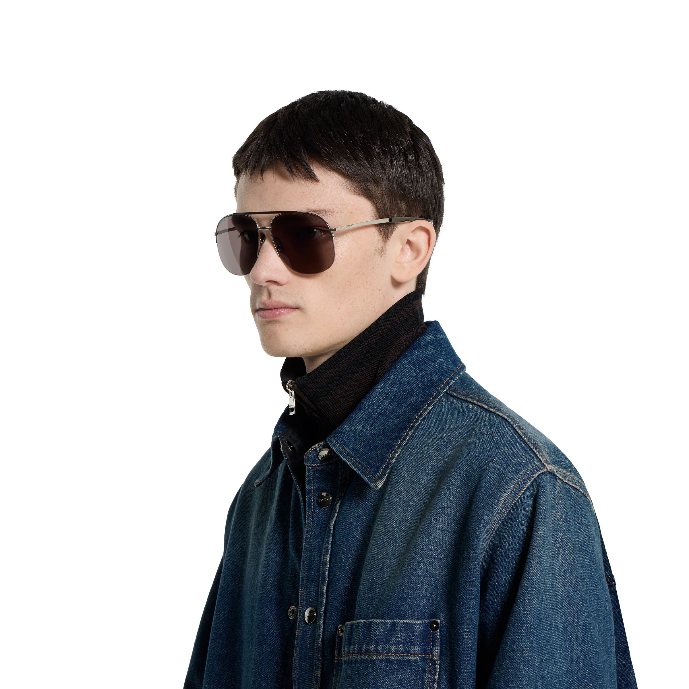 Gucci Women Navigator Frame Silver Sunglasses