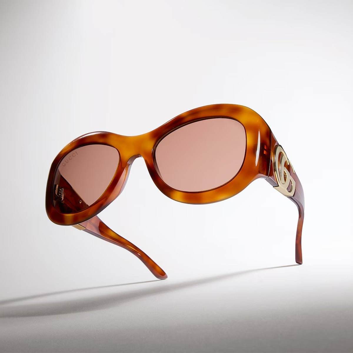 Gucci Women Round Frame Orange Tortoiseshell Sunglasses
