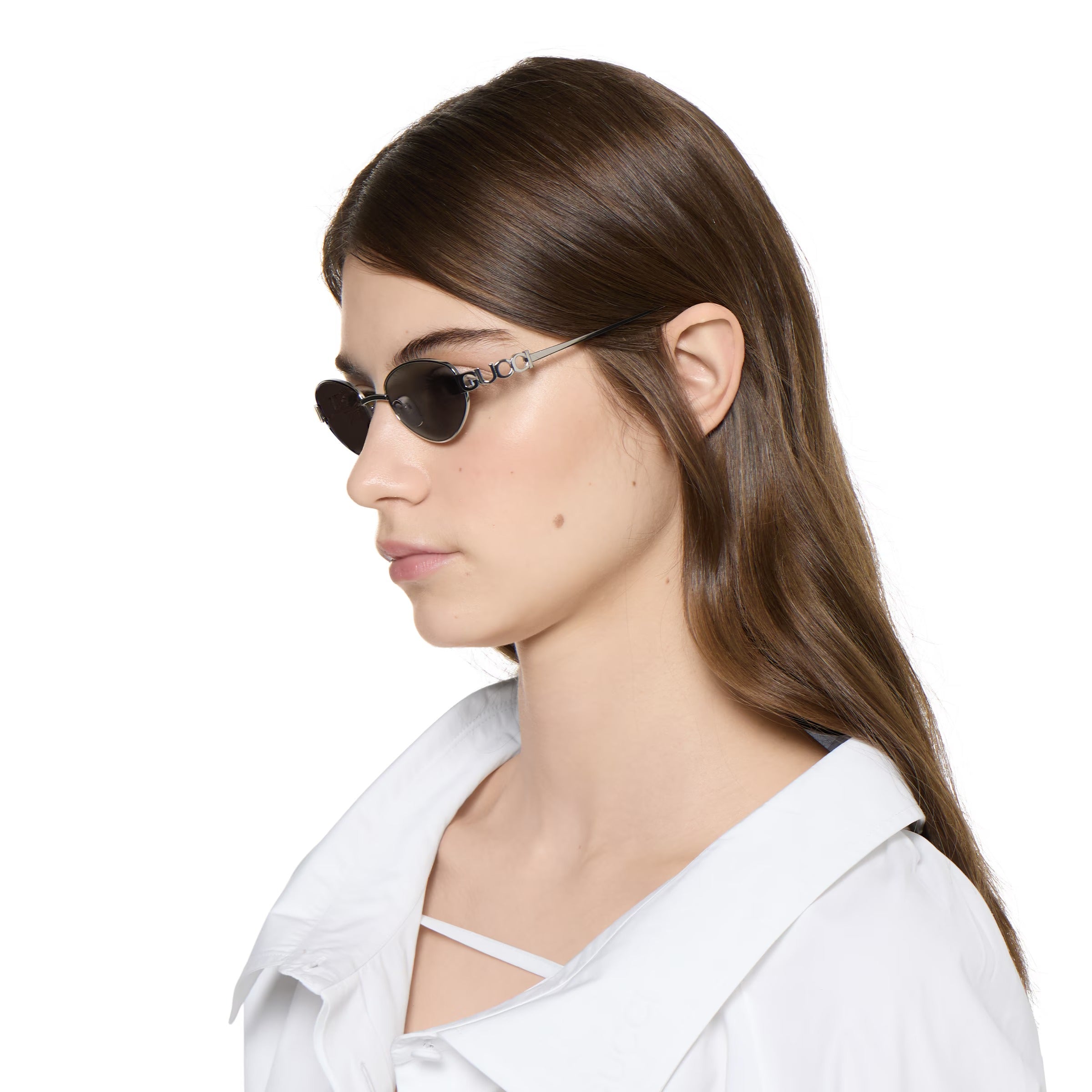 Gucci Women Oval Frame Light Ruthenium Sunglasses