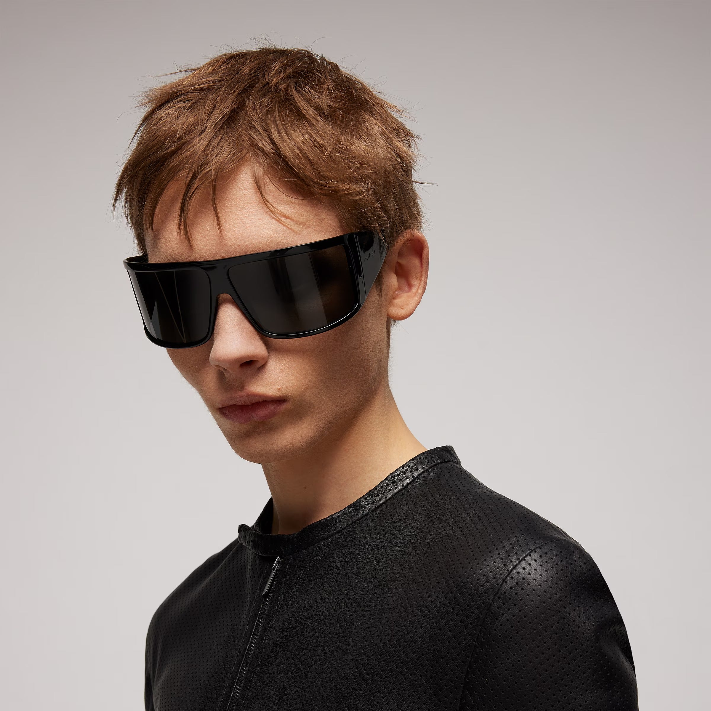 Gucci Women Mask Frame Shiny Black Sunglasses
