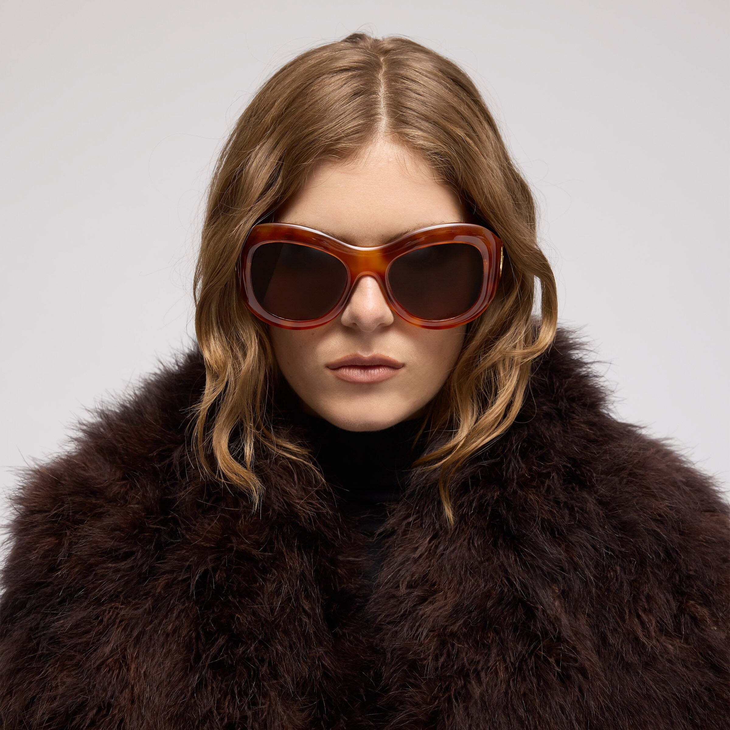 Gucci Women Round Frame Orange Tortoiseshell Sunglasses