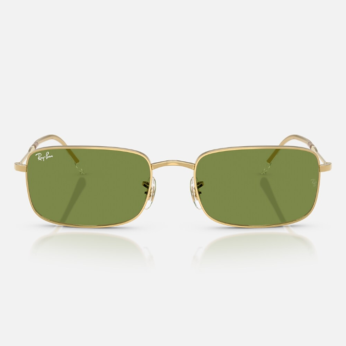 Ray Ban Women Rectangle Frame Polished Gold Sunglasses