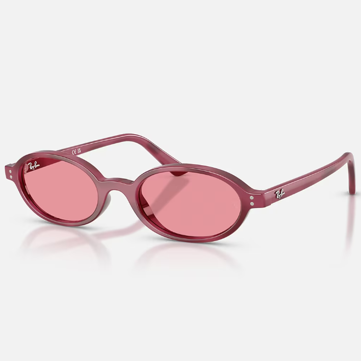Ray Ban Men Oval Frame Polished Violet Havana Sunglasses
