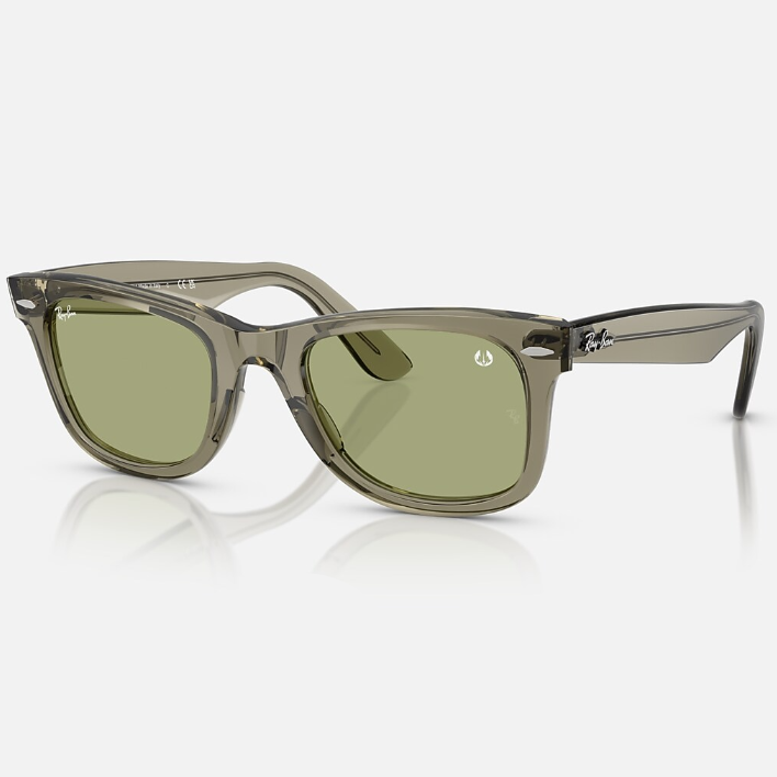 Ray Ban Men Square Frame Polished Transparent Green Sunglasses