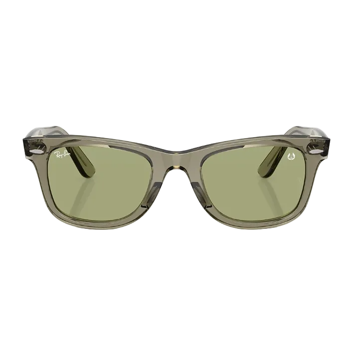 Ray Ban Men Square Frame Polished Transparent Green Sunglasses