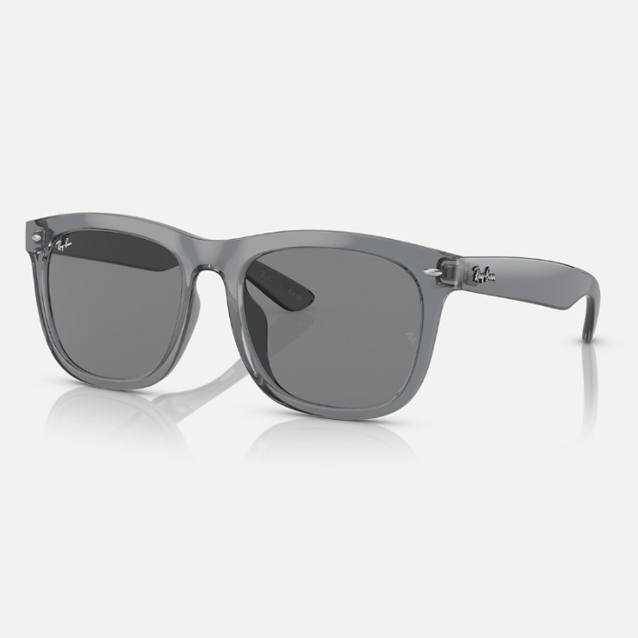 Ray Ban Men Square Polished Transparent Grey Sunglasses