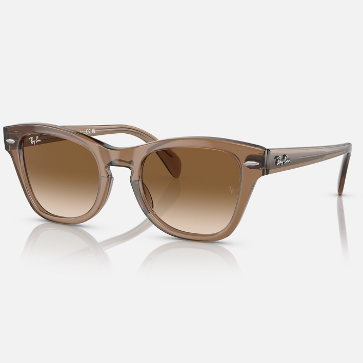 Ray Ban Men Square Frame Transparent Light Brown Sunglasses