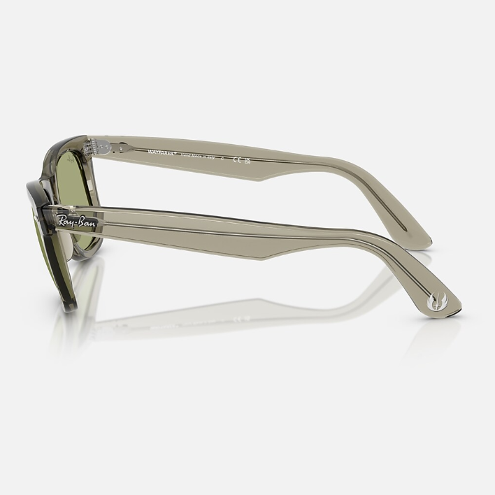 Ray Ban Men Square Frame Polished Transparent Green Sunglasses