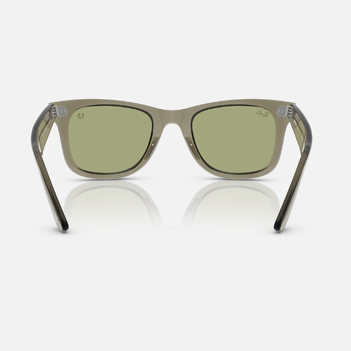 Ray Ban Men Square Frame Polished Transparent Green Sunglasses