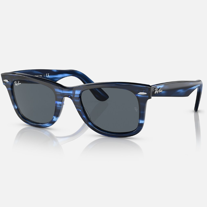 Ray Ban Men Square Frame Polished Striped Blue Sunglasses