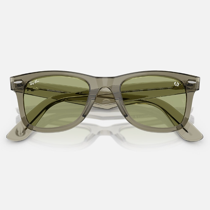 Ray Ban Men Square Frame Polished Transparent Green Sunglasses