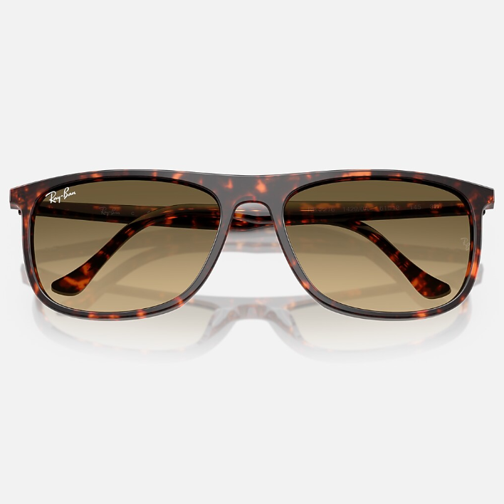 Ray Ban Men Rectangle Frame Polished Havana Red Turtle Sunglasses