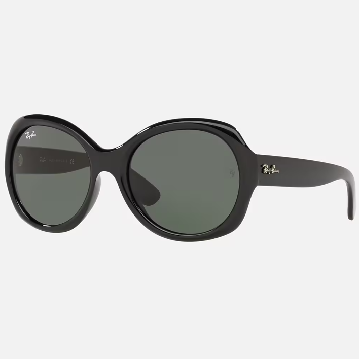 Ray Ban Men Round Frame Leather Black Sunglasses