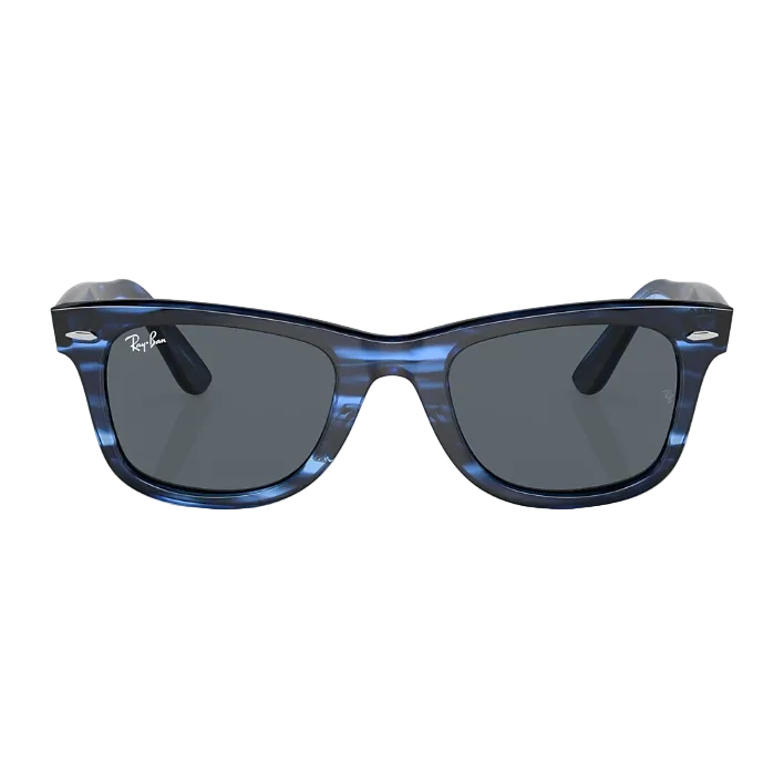 Ray Ban Men Square Frame Polished Striped Blue Sunglasses