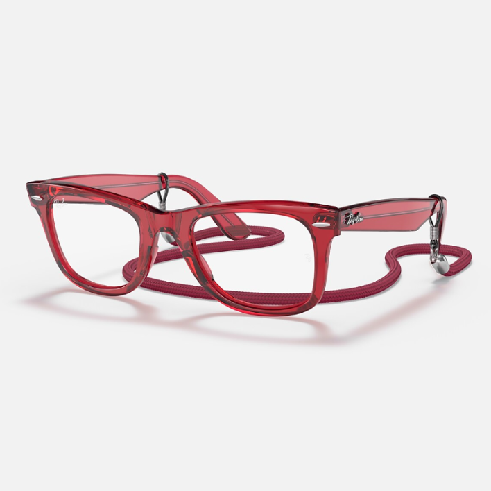 Ray Ban Men Square  Frame Polished Transparent Red Sunglasses