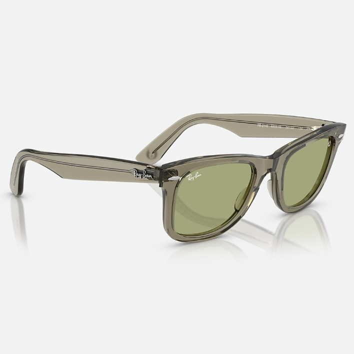 Ray Ban Men Square Frame Polished Transparent Green Sunglasses